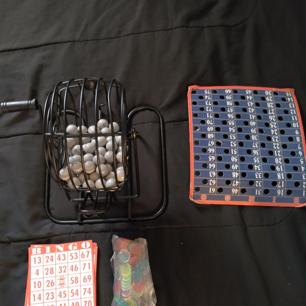 Classic Black Bingo Cage Set with Gray Balls